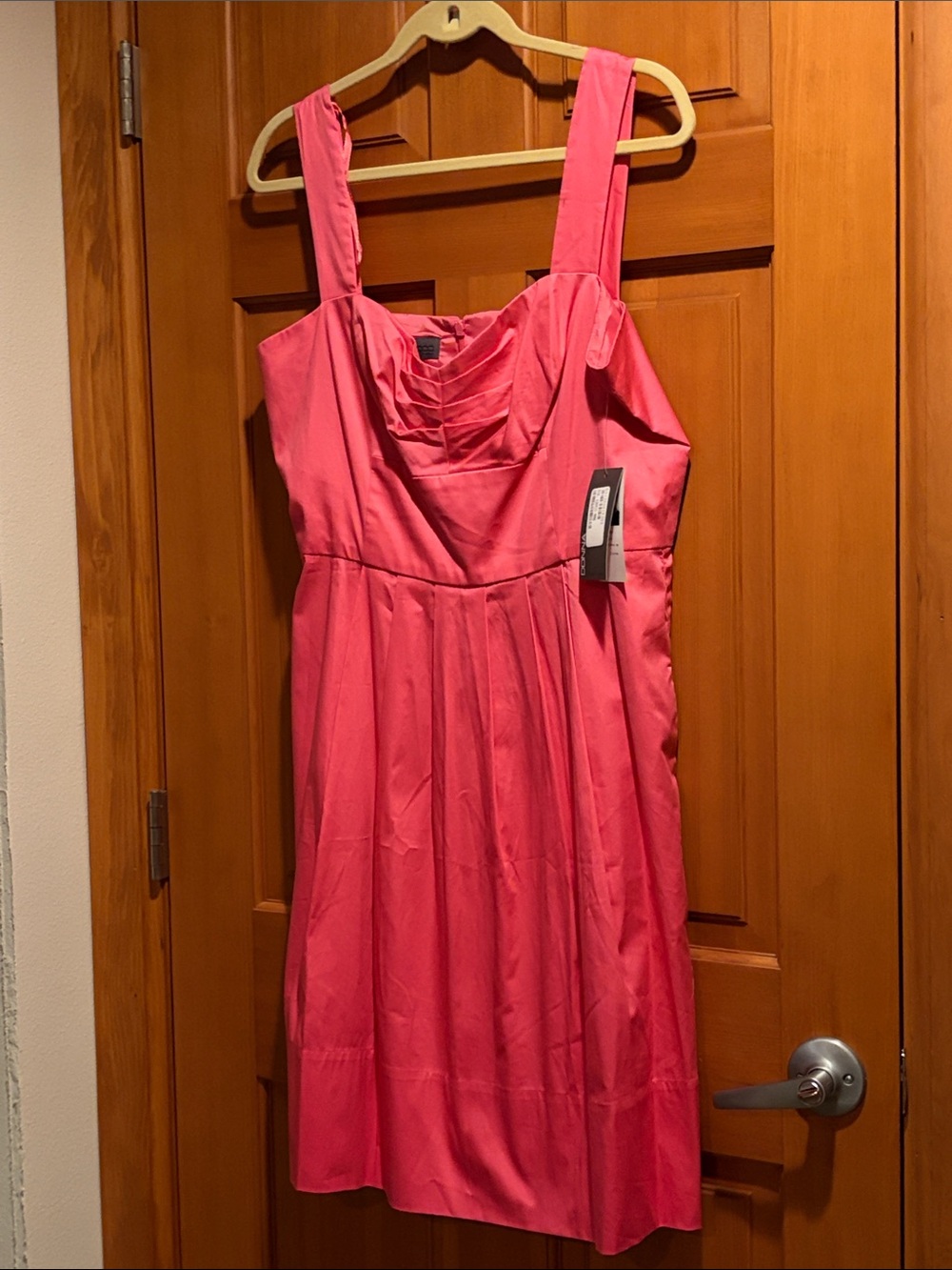 Donna Ricco Bright Pink Midi Dress with Pleated Bust